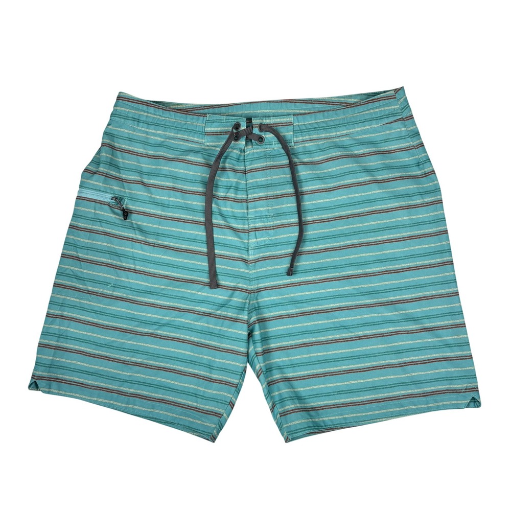 prAna Striped Board Shorts Mens 35 Turquoise Surf Swim Hybrid Shorts